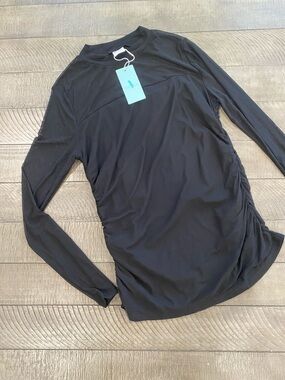 Black Long-Sleeve Ruched Side Women's Top Wiholl Size L - NWT